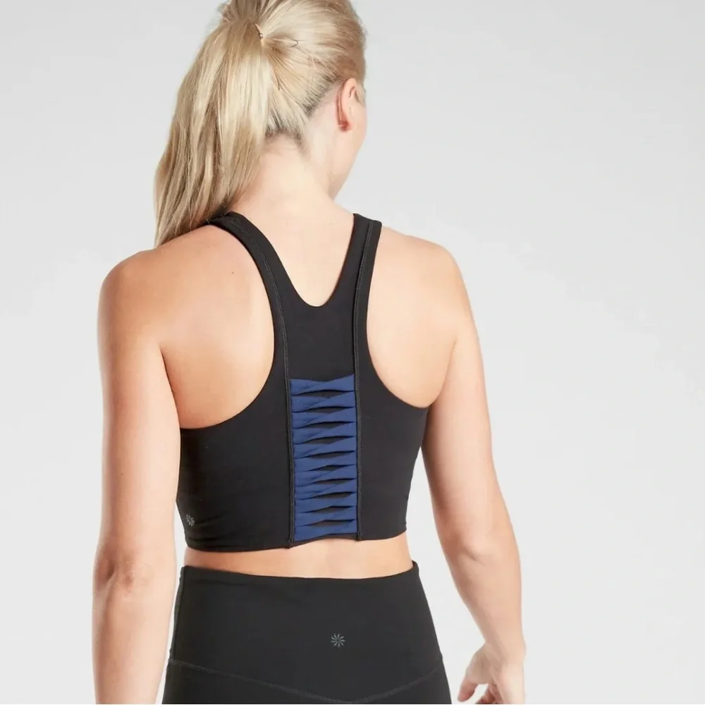 athleta conscious twist crop in powervita women’s small black and blue - Picture 1 of 5